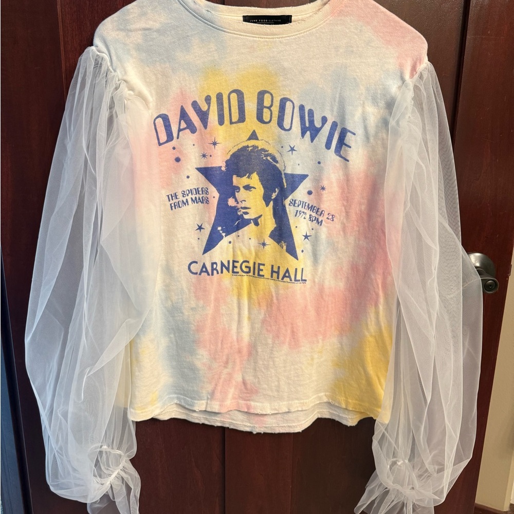 Junk Food Clothing David Bowie Long Sleeve Tee - White, Yellow, Pink